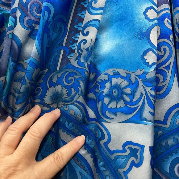 Mona Lisa Women’s Nightgown Robe Maxi Dress Made In USA Satin Paisley Blue PL - Picture 14 of 14